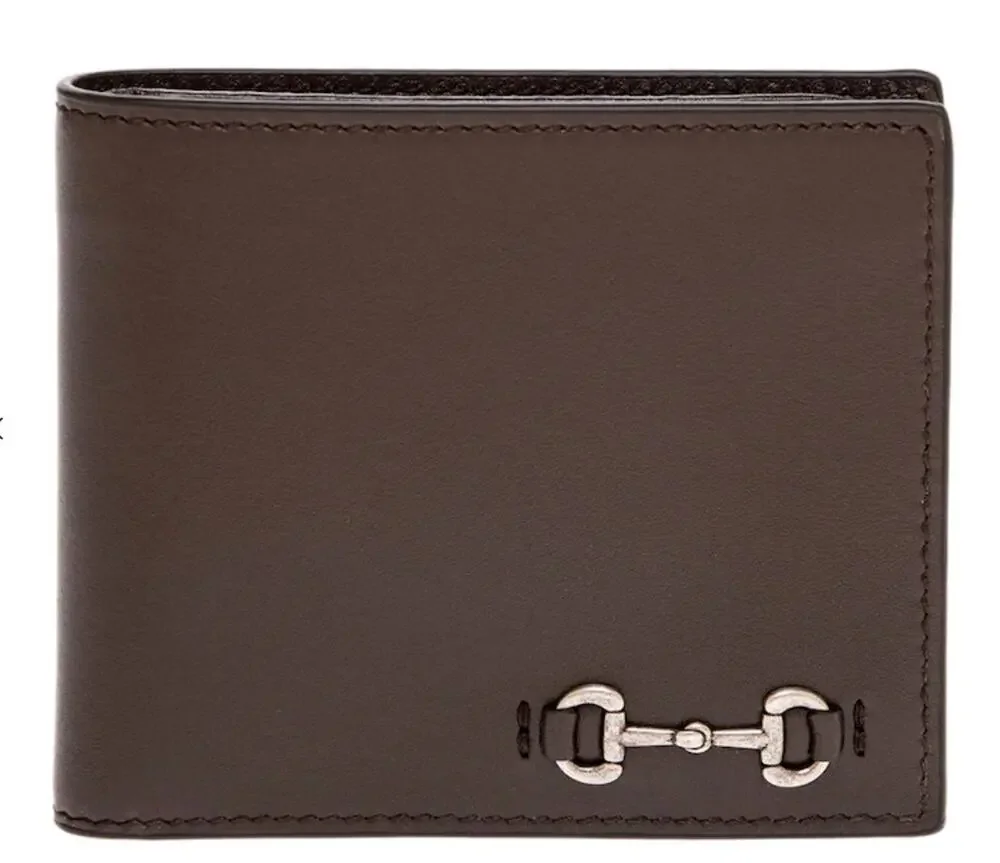 Gucci Men's Horsebit Bifold Wallet Cocoa Brown Leather NIB